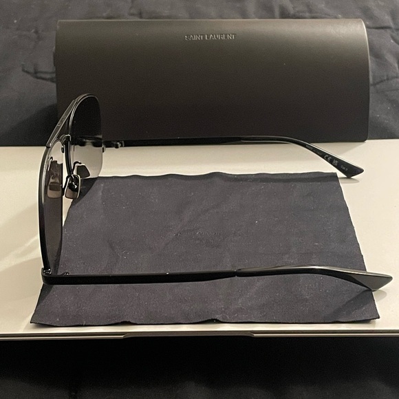 SAINT LAURENT YSL Aviator Sunglasses Matte Black Metal Frame - Picture 9 of 16